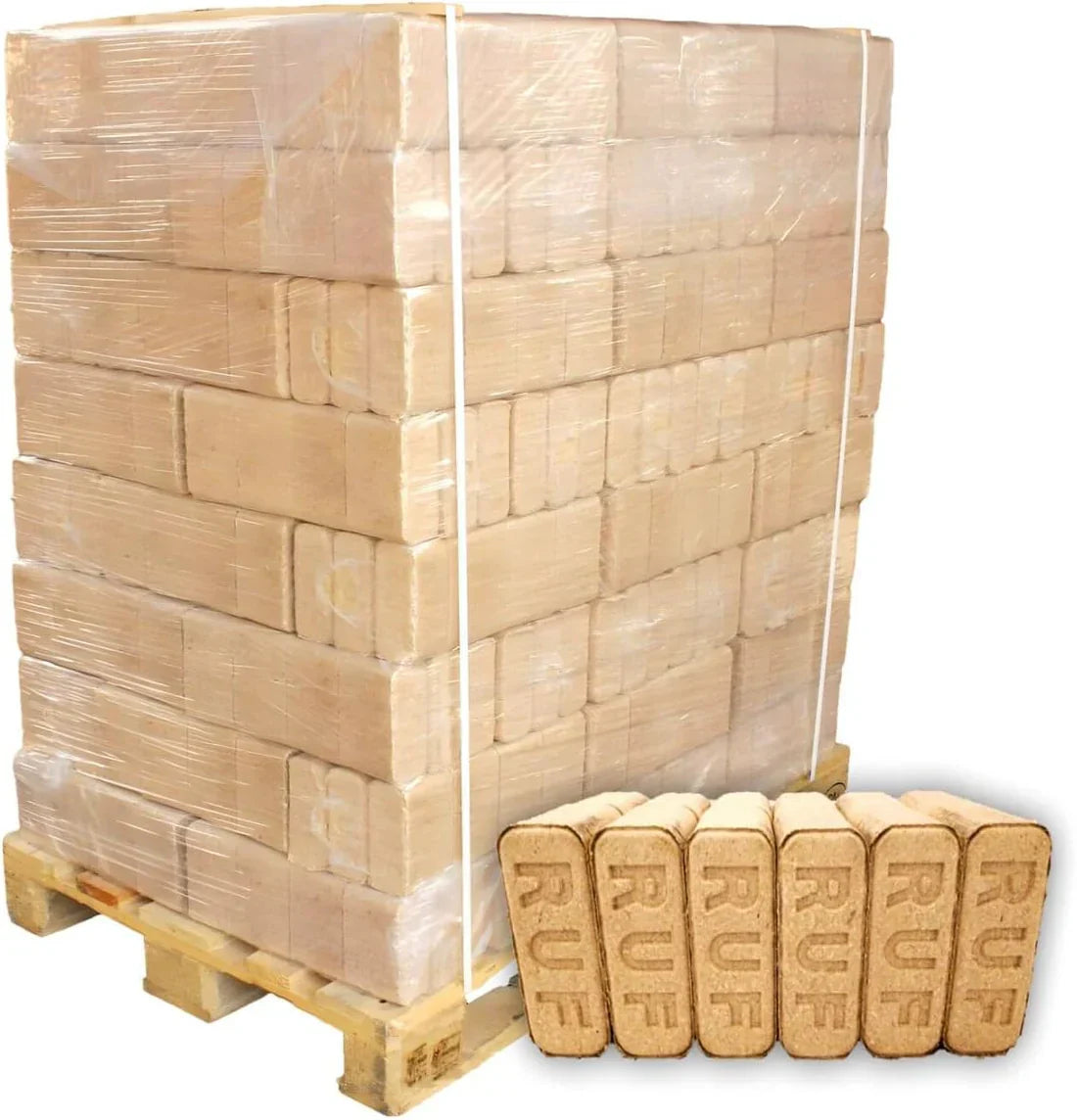 960Kg Premium Hartholzbriketts RUF Briketts Stempel Kamin Ofen Brikett Brennholz Öko Heizbrikett 1000Kg Palette (EINE TONNE PALETTE 1000KG)